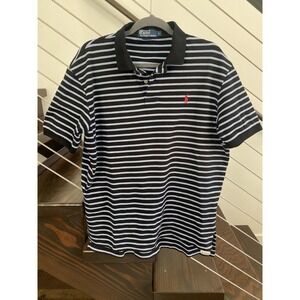 Polo Ralph Lauren Striped Shirt Black Blue Mens Size‎ L Short Sleeve Pony